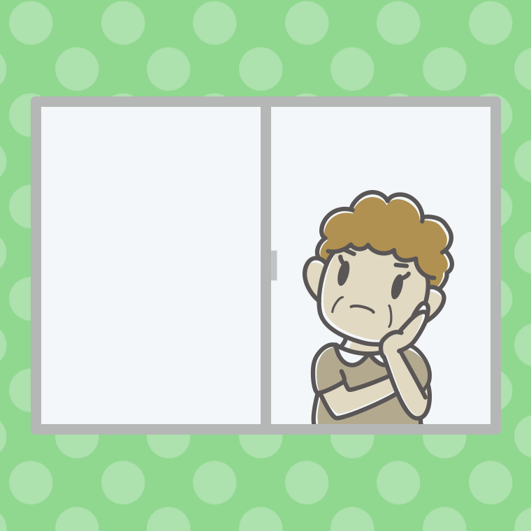 窓で考えるおばさんのイラスト【色、背景あり】PNG