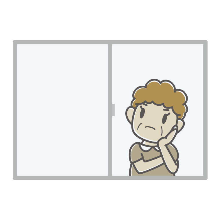 窓で考えるおばさんのイラスト【色あり、背景なし】透過PNG