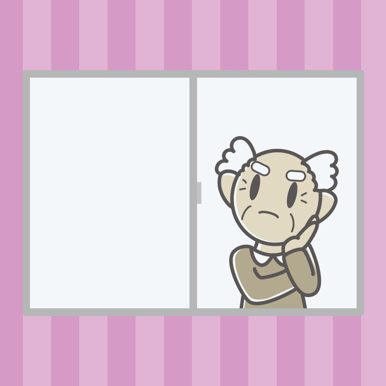 窓で考えるおじいさんのイラスト【色、背景あり】PNG