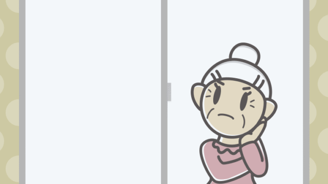 窓で考えるおばあさんのイラスト【色、背景あり】PNG