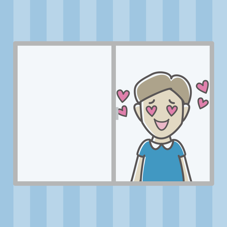 窓で目がハートの男性のイラスト【色、背景あり】PNG