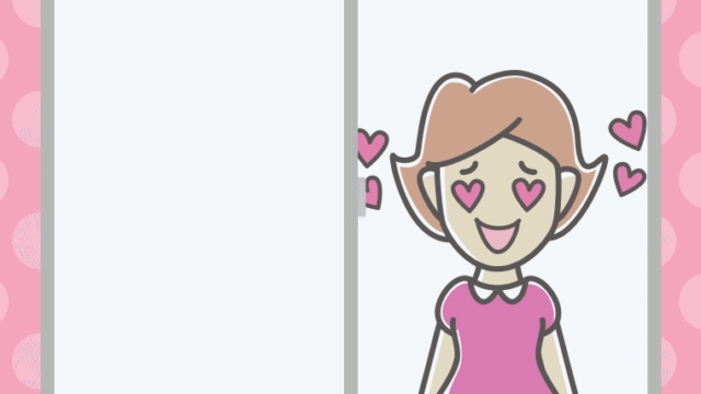 窓で目がハートの女性のイラスト【色、背景あり】PNG