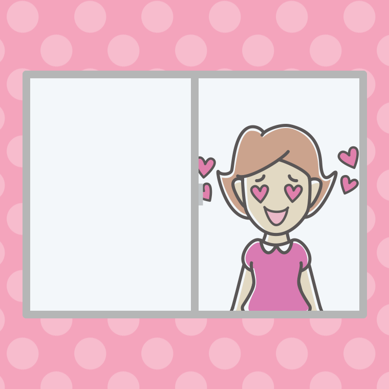 窓で目がハートの女性のイラスト【色、背景あり】PNG