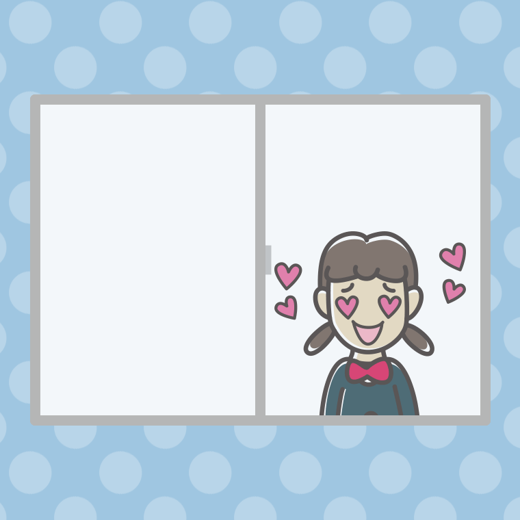 窓で目がハートの女子中学生のイラスト【色、背景あり】PNG