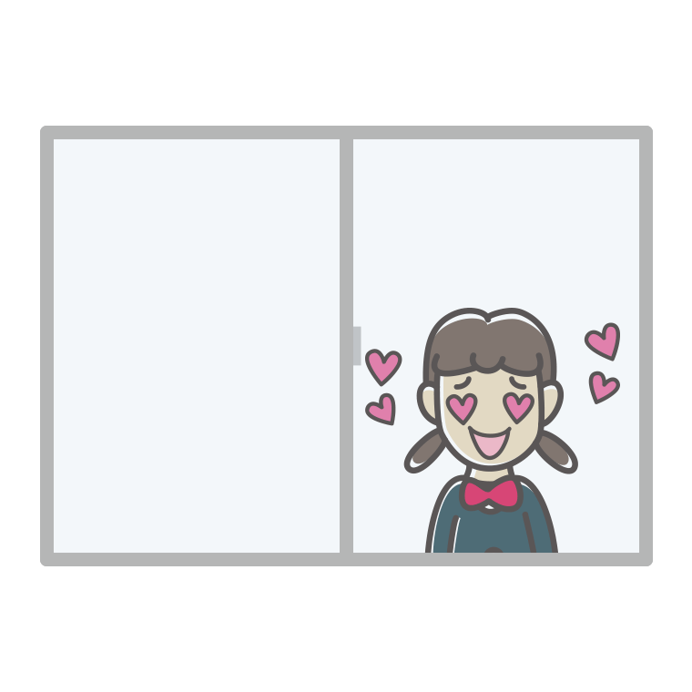 窓で目がハートの女子中学生のイラスト【色あり、背景なし】透過PNG