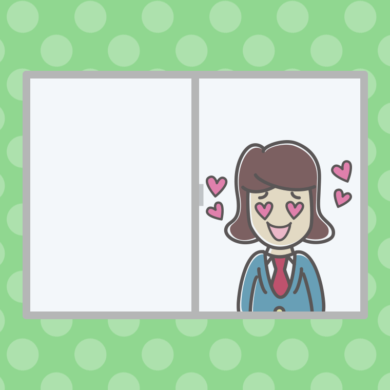 窓で目がハートの女子高校生のイラスト【色、背景あり】PNG