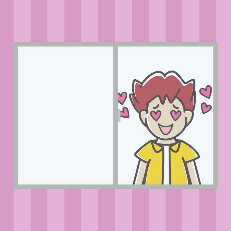 窓で目がハートの男子大学生のイラスト【色、背景あり】PNG