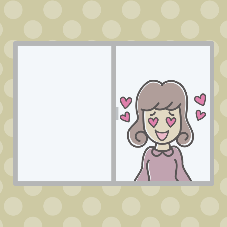 窓で目がハートの女子大学生のイラスト【色、背景あり】PNG