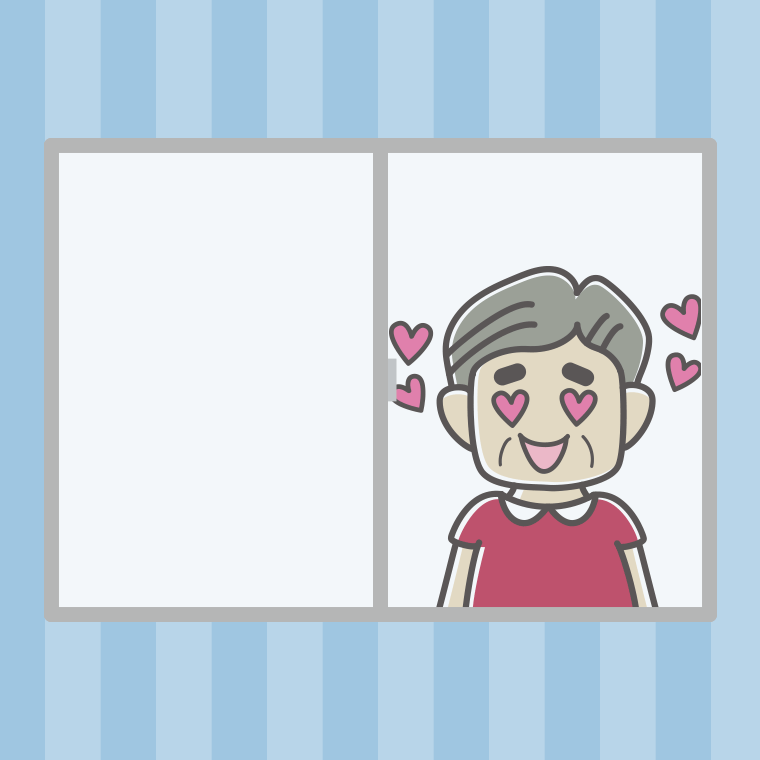 窓で目がハートのおじさんのイラスト【色、背景あり】PNG