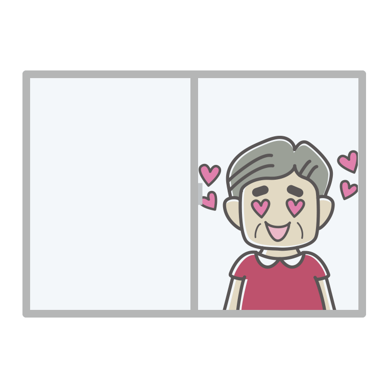 窓で目がハートのおじさんのイラスト【色あり、背景なし】透過PNG