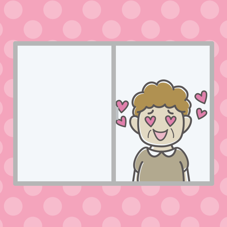 窓で目がハートのおばさんのイラスト【色、背景あり】PNG