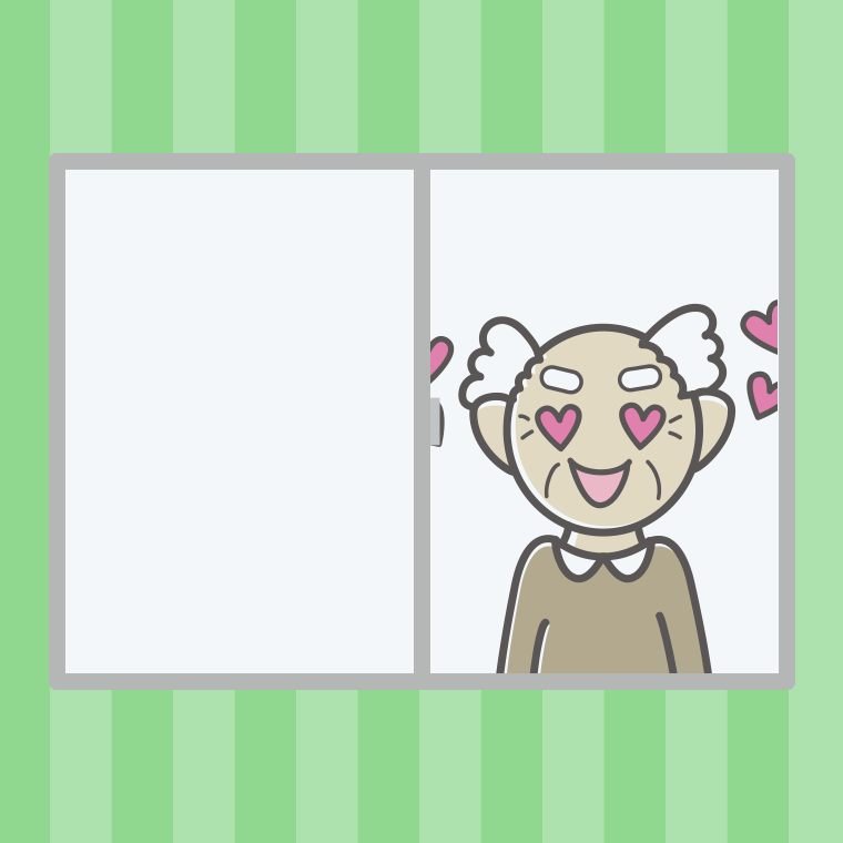 窓で目がハートのおじいさんのイラスト【色、背景あり】PNG
