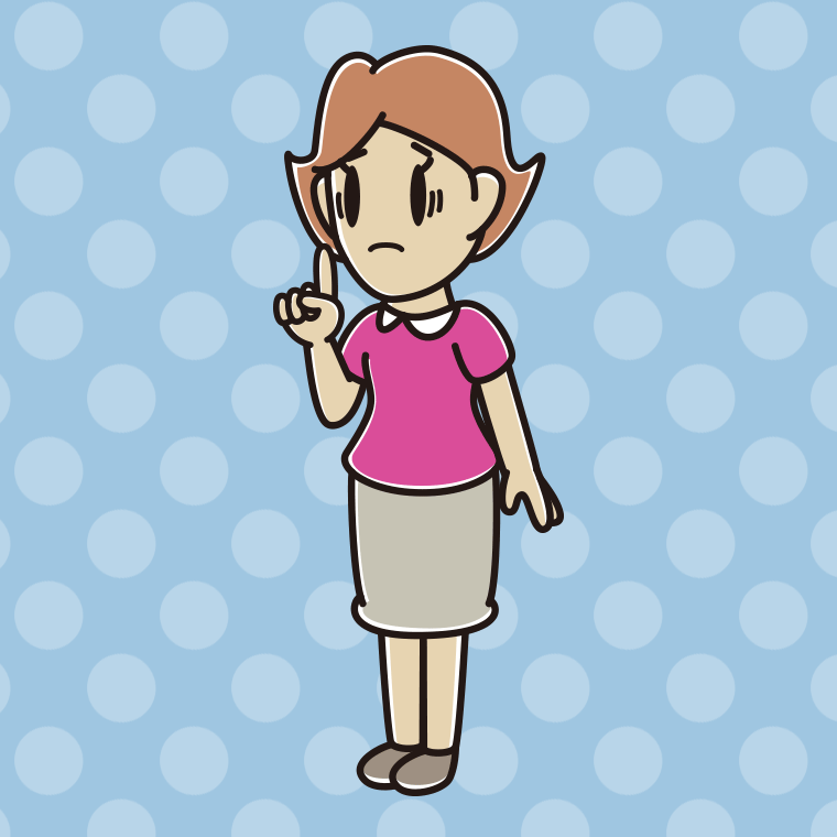 人差し指を立てて困る女性のイラスト【色、背景あり】PNG
