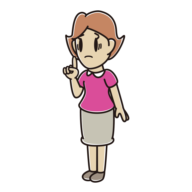 人差し指を立てて困る女性のイラスト【色あり、背景なし】透過PNG