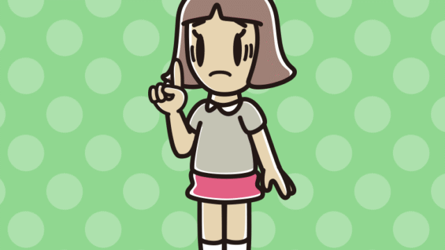 人差し指を立てて困る小学生女子のイラスト【色、背景あり】PNG
