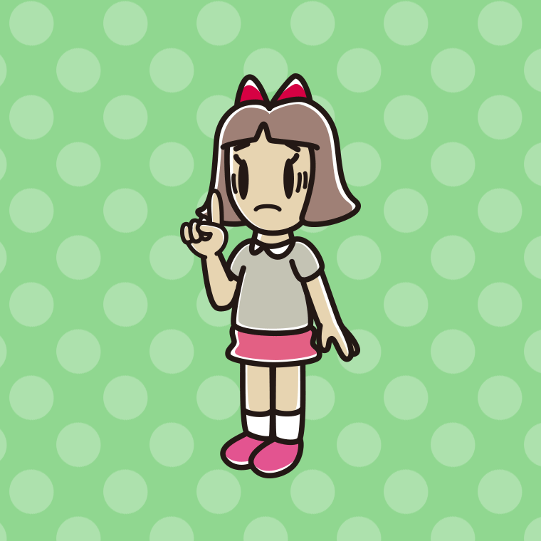 人差し指を立てて困る小学生女子のイラスト【色、背景あり】PNG