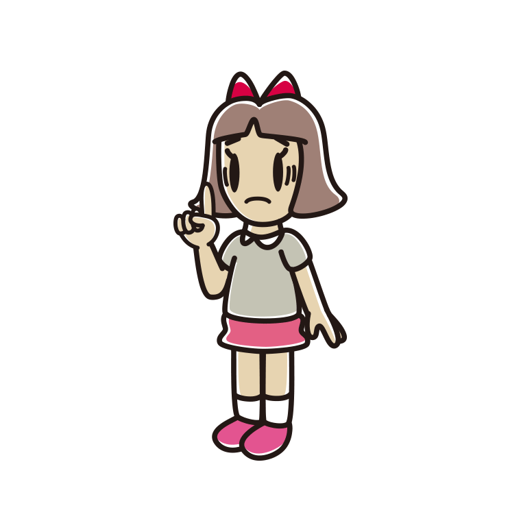 人差し指を立てて困る小学生女子のイラスト【色あり、背景なし】透過PNG