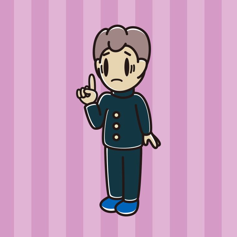人差し指を立てて困る男子中学生のイラスト【色、背景あり】PNG