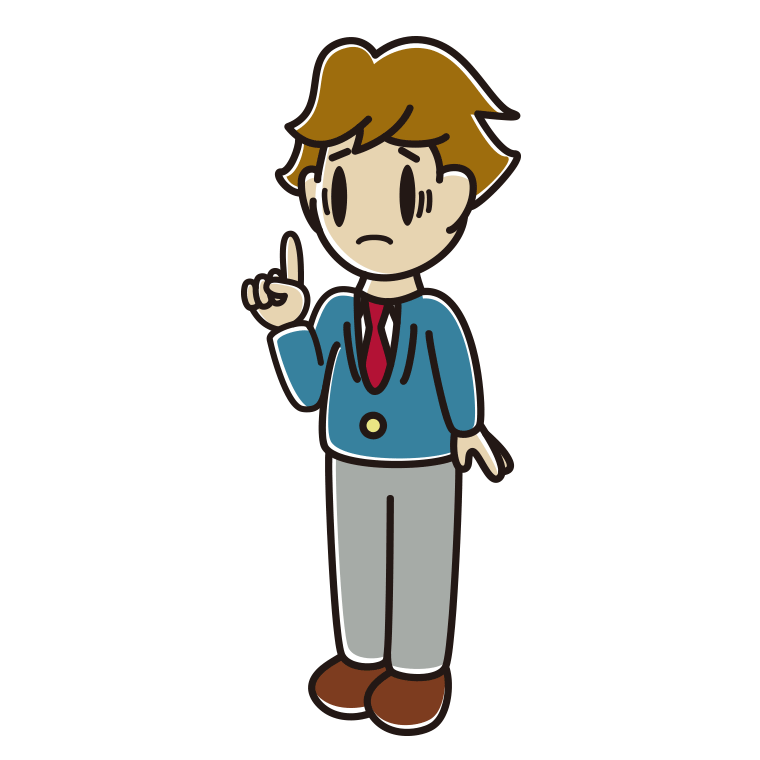 人差し指を立てて困る男子高校生のイラスト【色あり、背景なし】透過PNG