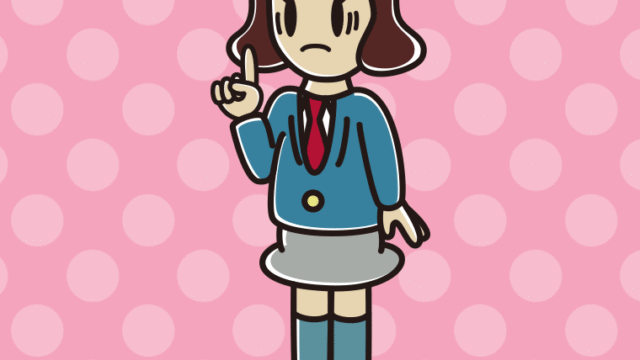人差し指を立てて困る女子高校生のイラスト【色、背景あり】PNG