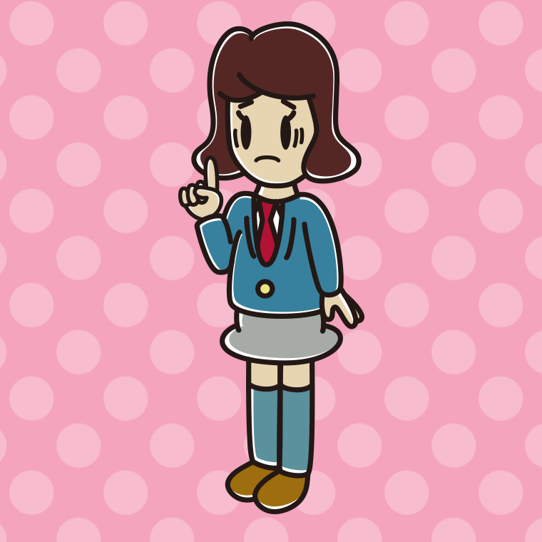 人差し指を立てて困る女子高校生のイラスト【色、背景あり】PNG