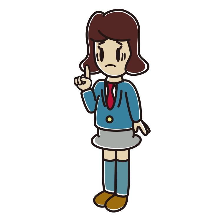 人差し指を立てて困る女子高校生のイラスト【色あり、背景なし】透過PNG