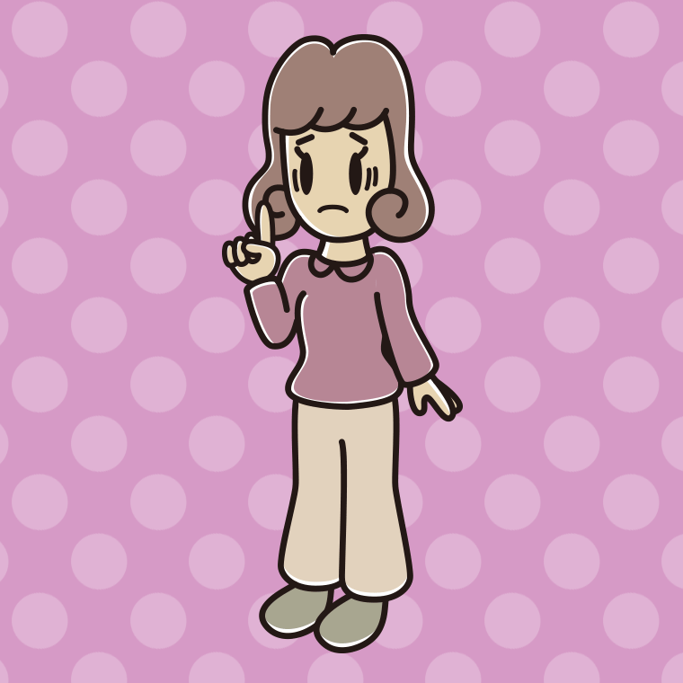 人差し指を立てて困る女子大学生のイラスト【色、背景あり】PNG