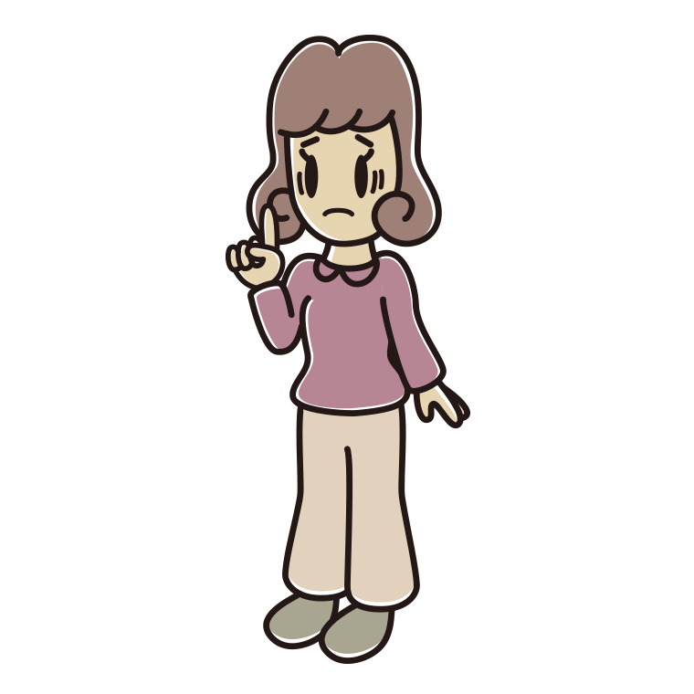 人差し指を立てて困る女子大学生のイラスト【色あり、背景なし】透過PNG