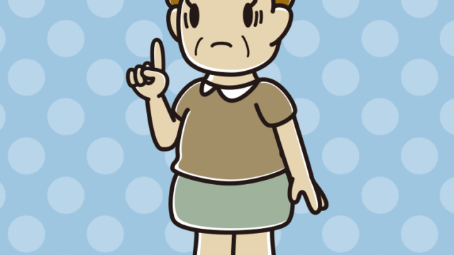 人差し指を立てて困るおばさんのイラスト【色、背景あり】PNG