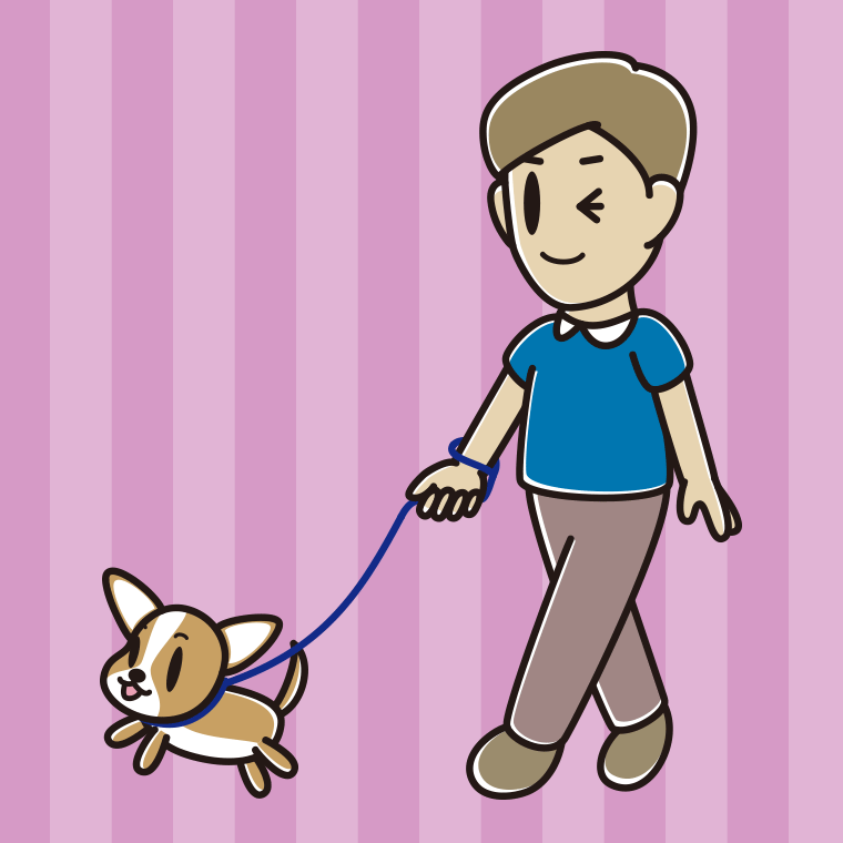 犬の散歩でウインクする男性のイラスト【色、背景あり】PNG