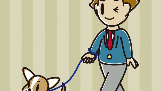 犬の散歩でウインクする男子高校生のイラスト【色、背景あり】PNG