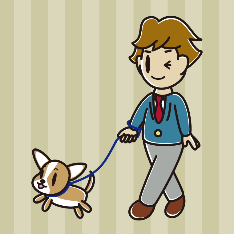 犬の散歩でウインクする男子高校生のイラスト【色、背景あり】PNG