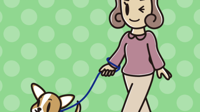 犬の散歩でウインクする女子大学生のイラスト【色、背景あり】PNG