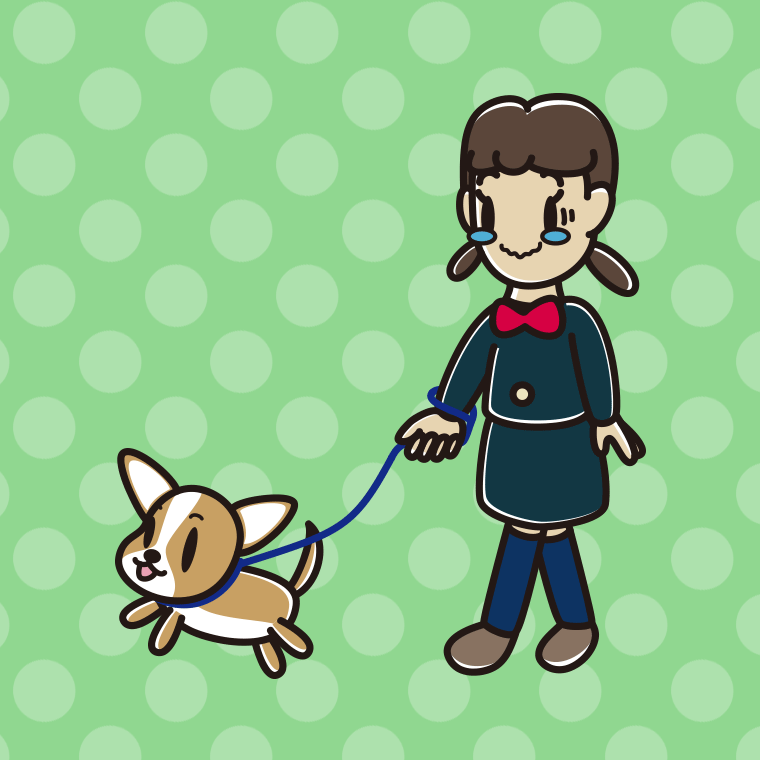 犬の散歩でジーンとする女子中学生のイラスト【色、背景あり】PNG