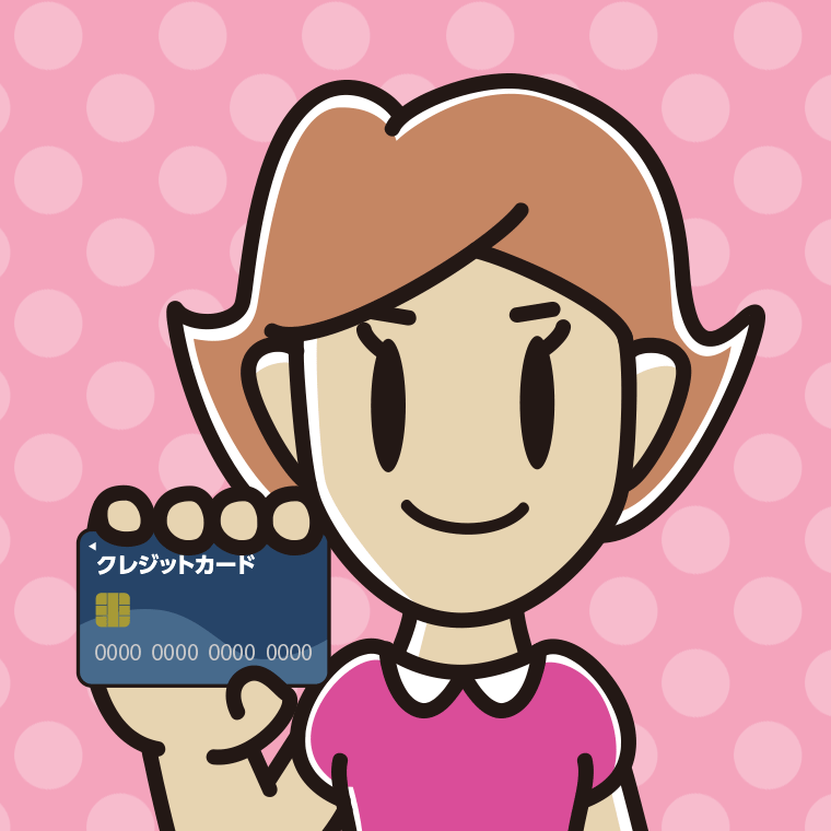 クレジットカードを持つ女性のイラスト【色、背景あり】PNG