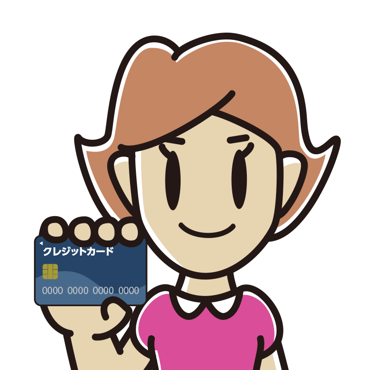 クレジットカードを持つ女性のイラスト【色あり、背景なし】透過PNG