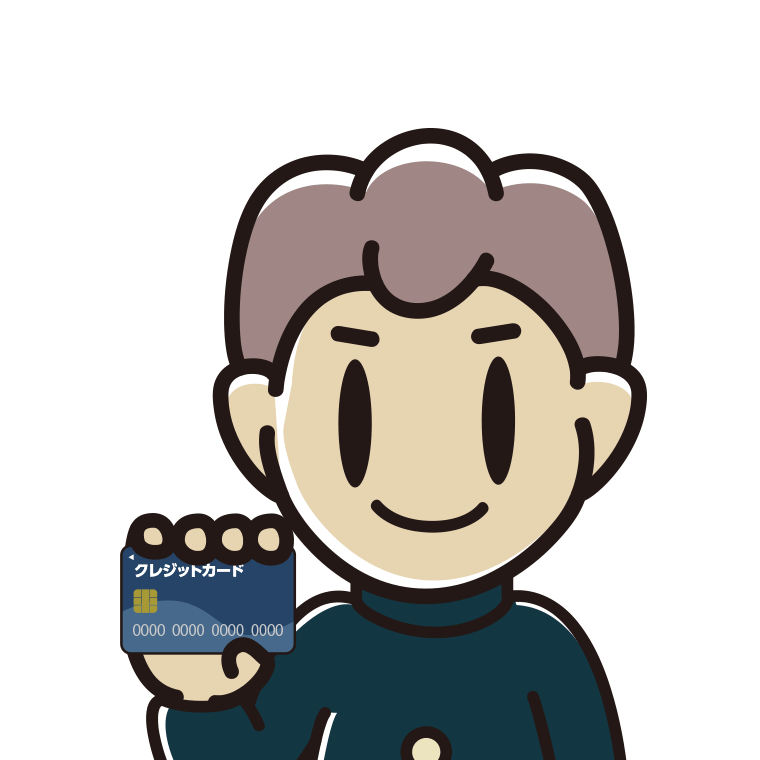 クレジットカードを持つ男子中学生のイラスト【色あり、背景なし】透過PNG