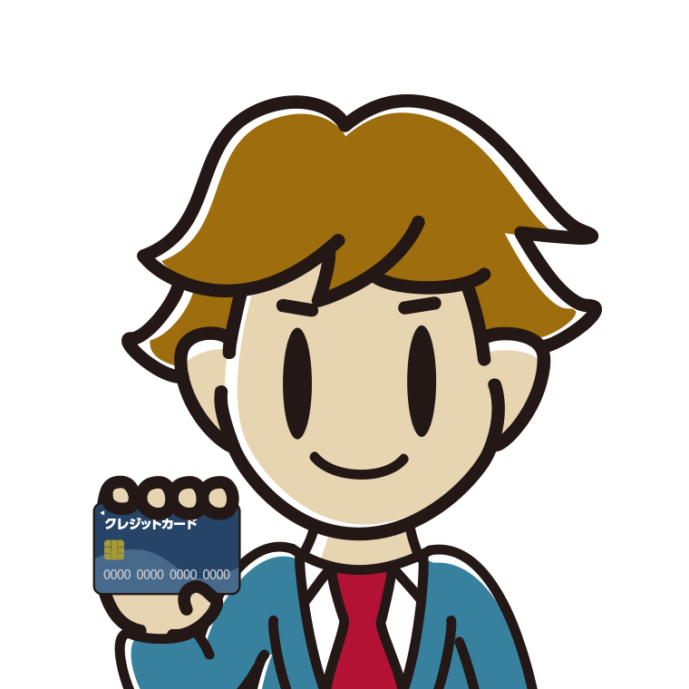 クレジットカードを持つ男子高校生のイラスト【色あり、背景なし】透過PNG