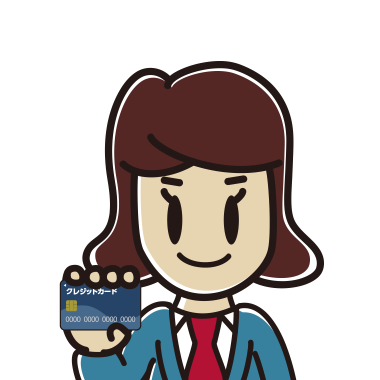 クレジットカードを持つ女子高校生のイラスト【色あり、背景なし】透過PNG