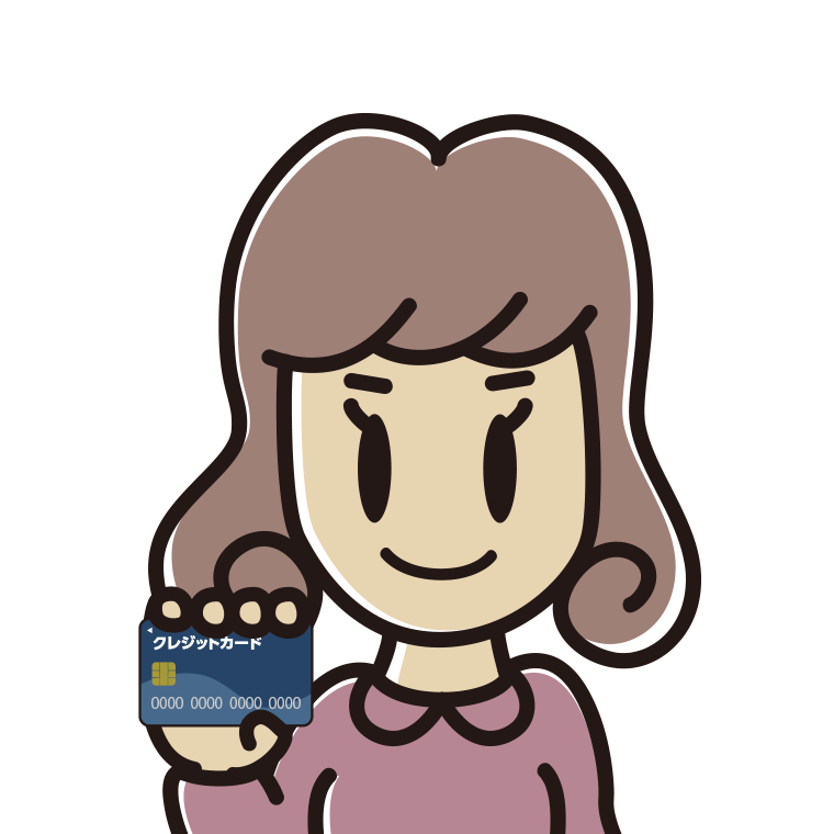 クレジットカードを持つ女子大学生のイラスト【色あり、背景なし】透過PNG