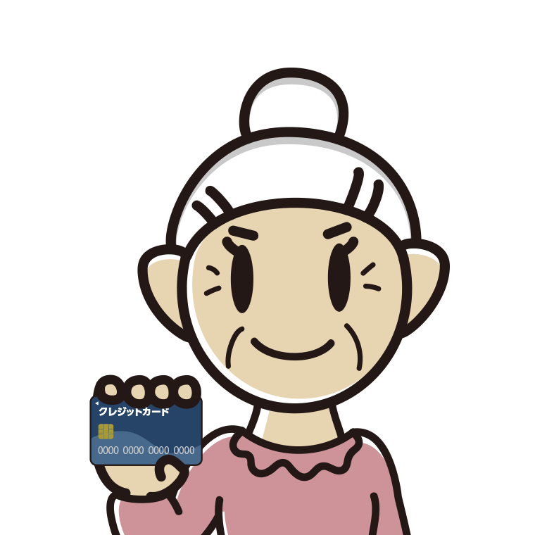 クレジットカードを持つおばあさんのイラスト【色あり、背景なし】透過PNG