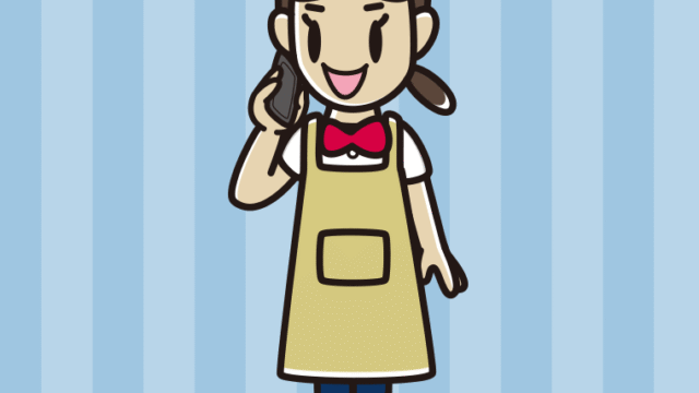 スマホで電話するエプロン姿の女子中学生のイラスト【色、背景あり】PNG