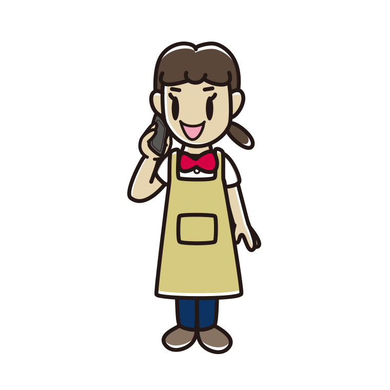 スマホで電話するエプロン姿の女子中学生のイラスト【色あり、背景なし】透過PNG