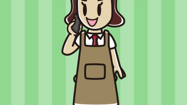 スマホで電話するエプロン姿の女子高校生のイラスト【色、背景あり】PNG