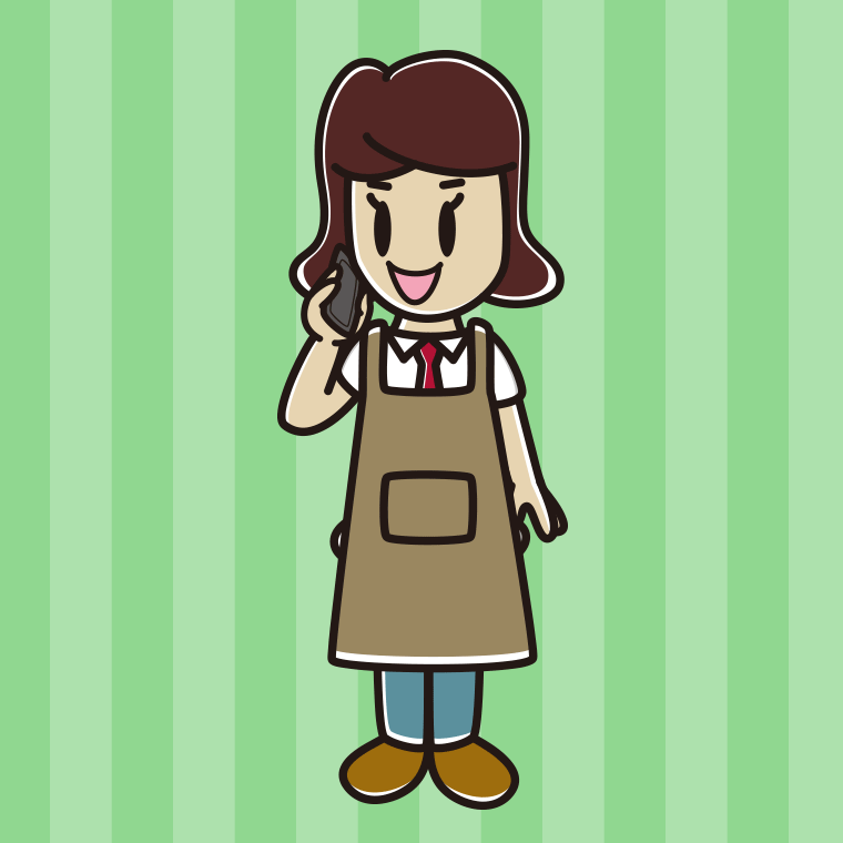 スマホで電話するエプロン姿の女子高校生のイラスト【色、背景あり】PNG