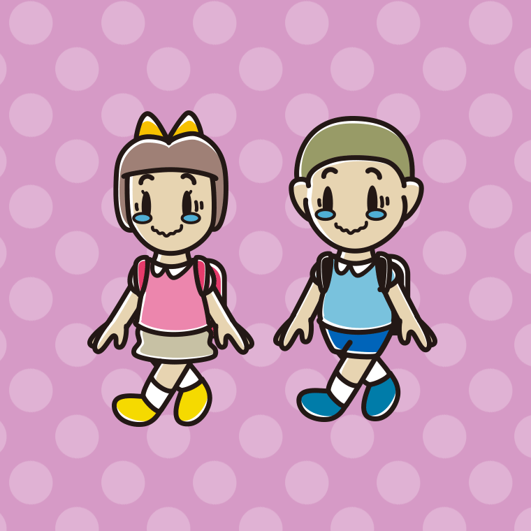 通学中にジーンとする新小学一年生のイラスト【色、背景あり】PNG