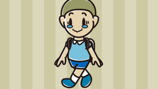 通学中にジーンとする新小学一年生男子のイラスト【色、背景あり】PNG