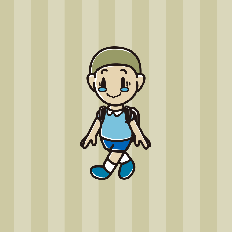 通学中にジーンとする新小学一年生男子のイラスト【色、背景あり】PNG