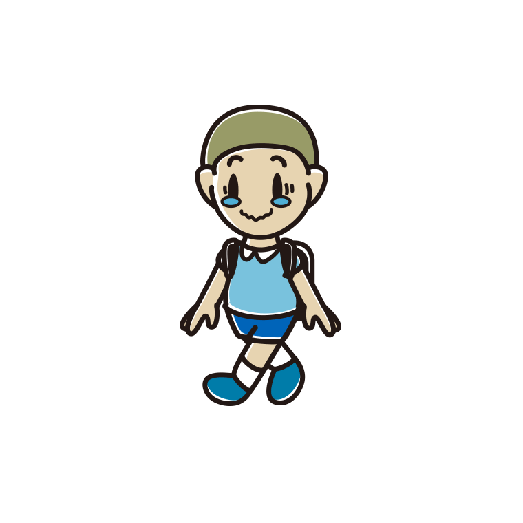 通学中にジーンとする新小学一年生男子のイラスト【色あり、背景なし】透過PNG