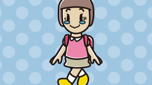 通学中にジーンとする新小学一年生女子のイラスト【色、背景あり】PNG